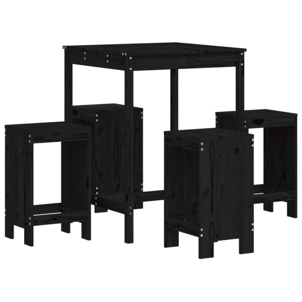 Set de mesa y taburetes altos jardín 5 piezas madera pino negro M 2