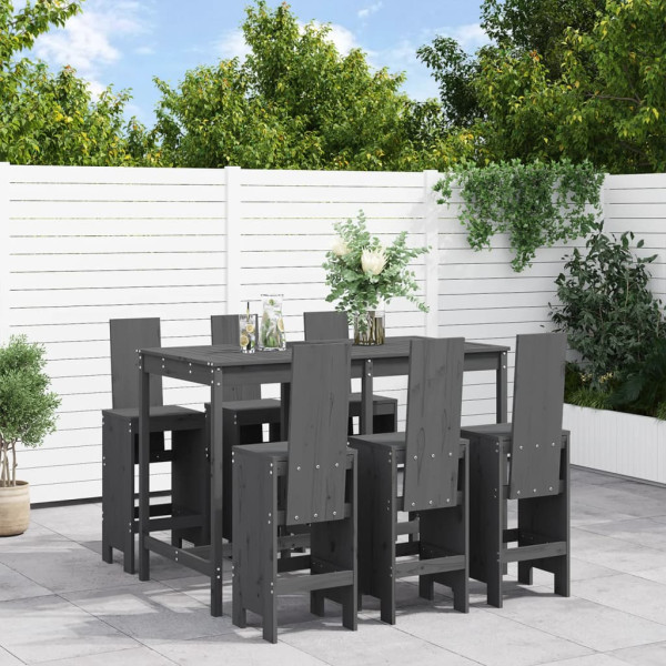 7 pcs conjunto de bar para jardim pinho maciço cinzento D