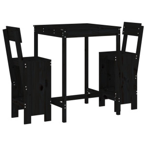 3 pcs conjunto de bar para jardim pinho maciço preto H