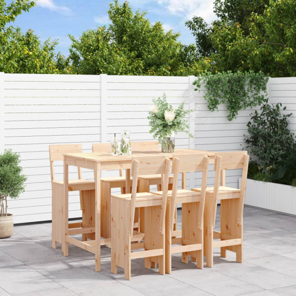 Set de mesa y taburetes altos jardín 7 pzas madera maciza pino D