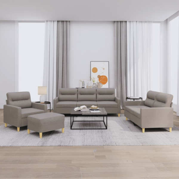 4 pcs conjunto de sofás com almofadões tecido cinza-acastanhado D