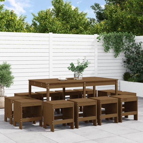 Set de comedor de jardín 13 pzas madera maciza pino marrón miel D