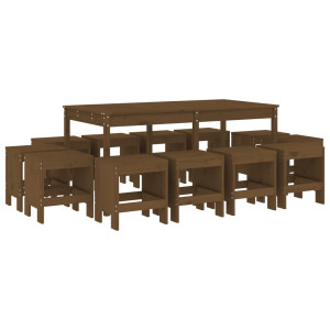 13 pcs conjunto de jantar para jardim pinho maciço castanho-mel H