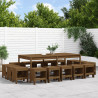 Set de comedor de jardín 17 pzas madera maciza pino marrón miel 1