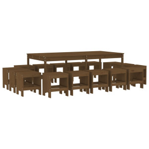 Set de comedor de jardín 17 pzas madera maciza pino marrón miel H