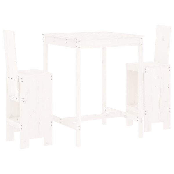 Set de mesa y taburetes altos jardín 3 pzas madera pino blanco M 2