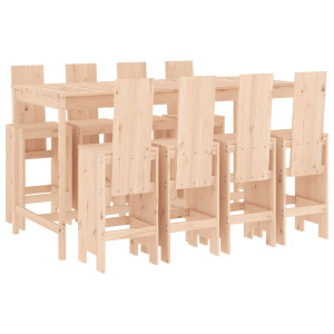 Set de mesa y taburetes altos jardín 9 pzas madera maciza pino H