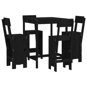 Set de mesa y taburetes altos jardín 5 piezas madera pino negro H