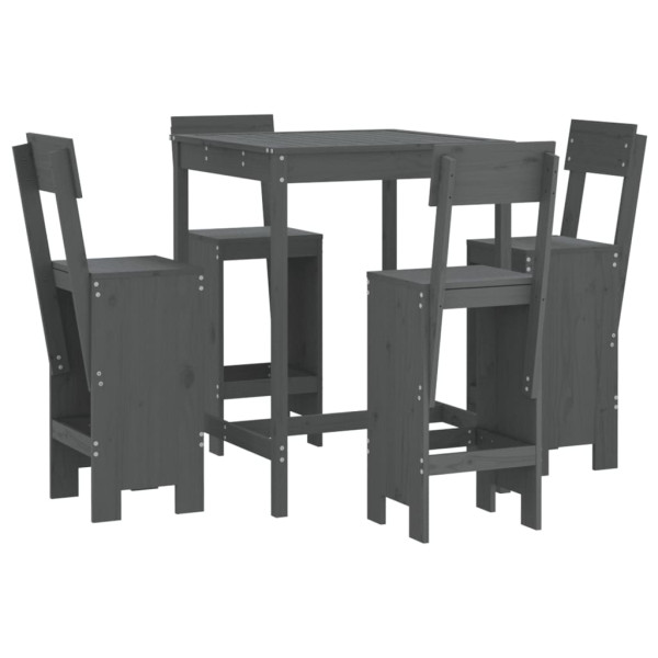 Set de mesa y taburetes altos jardín 5 piezas madera pino gris M 2