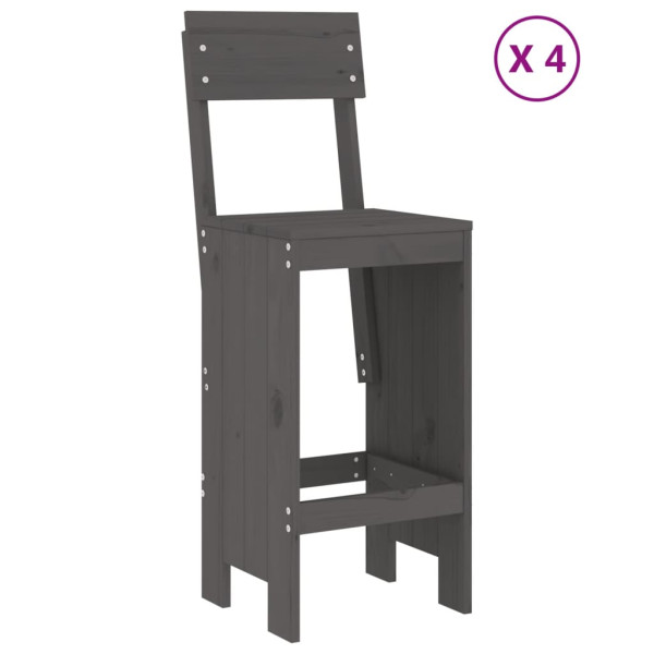 Set de mesa y taburetes altos jardín 5 piezas madera pino gris M 3