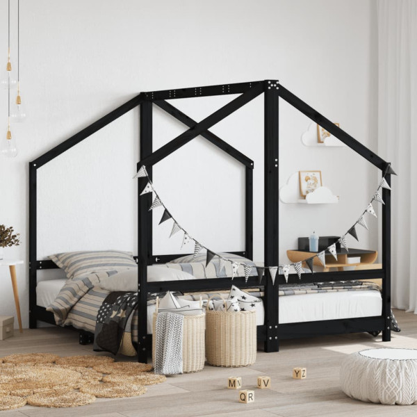 Estructura de cama para niños madera de pino negro 80x160 cm D