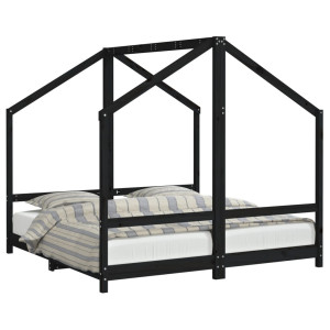Estrutura de cama infantil 2x(80x160) cm pinho maciço preto H