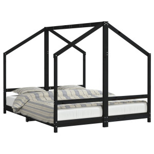 Estructura de cama para niños madera pino negro 2x(80x200) cm H