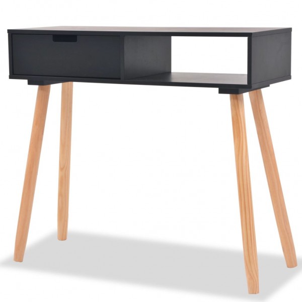 Mesa consola de madera maciza de pino 80x30x72 cm negra D