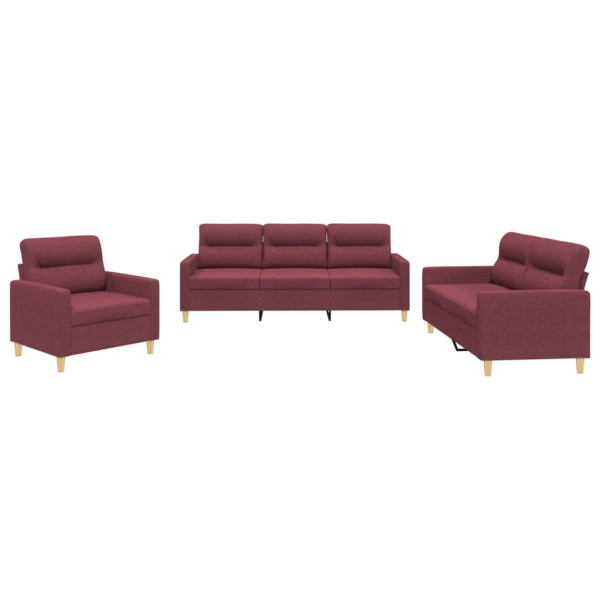 3 pcs conjunto de sofás com almofadões tecido vermelho tinto M 2