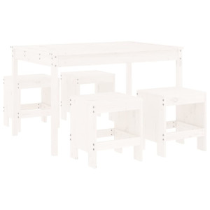 5 pcs conj. de jantar p/ jardim madeira de pinho maciça branco H