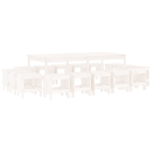 17 pcs conjunto de jantar para jardim pinho maciço branco H