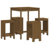 Mesa y taburetes altos de jardín 5 pzas madera pino marrón miel 2