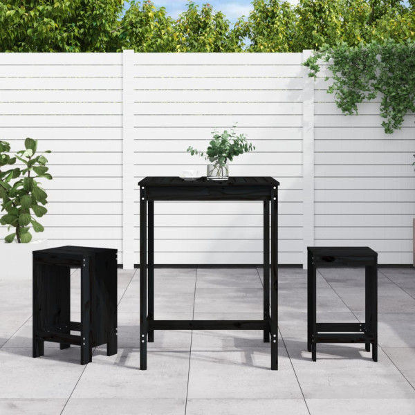 3 pcs conjunto de bar para jardim pinho maciço preto D