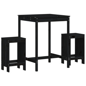 Set de mesa y taburetes altos jardín 3 pzas madera pino negro H