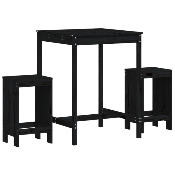 3 pcs conjunto de bar para jardim pinho maciço preto M 2