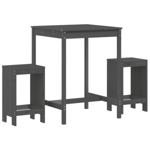 3 pcs conjunto de bar para jardim pinho maciço cinzento H