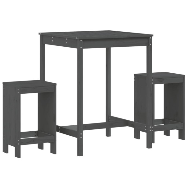 Set de mesa y taburetes altos jardín 3 piezas madera pino gris M 2
