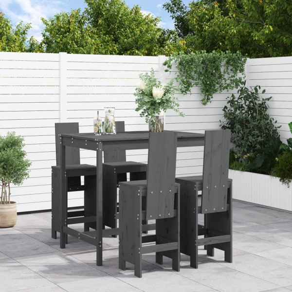 Set de mesa y taburetes altos jardín 5 piezas madera pino gris D