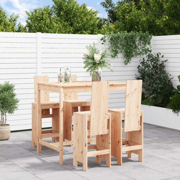 Set de mesa y taburetes altos jardín 5 pzas madera maciza pino D