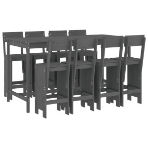 9 pcs conjunto de bar para jardim pinho maciço cinzento H