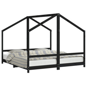 Estrutura de cama infantil 2x(90x190) cm pinho maciço preto H
