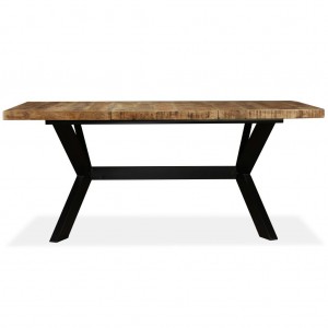 Mesa de jantar madeira de mangueira maciça + aço em cruz 180 cm H