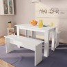 Mesa de comedor y bancos 3 piezas madera contrachapada blanca 1