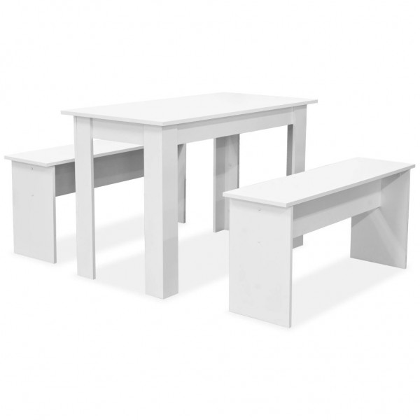 Mesa e bancos de jantar 3 pcs aglomerado branco M 2