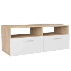 Mueble para la televisión aglomerado blanco y roble 95x35x36 cm H