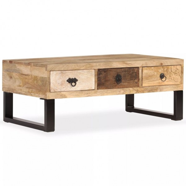 Mesa de centro con 3 cajones madera maciza de mango 90x50x35 cm D