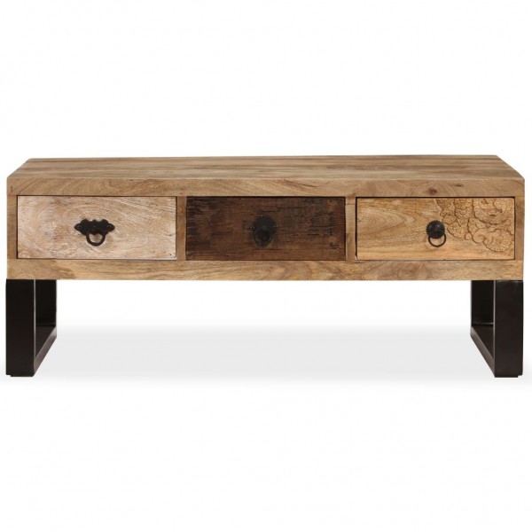 Mesa de centro con 3 cajones madera maciza de mango 90x50x35 cm M 4