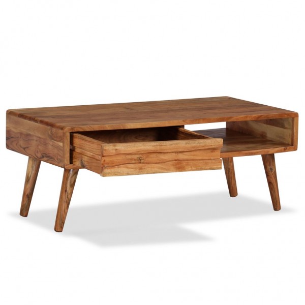 Mesa de centro madera maciza de acacia con cajón 100x50x40 cm M 3
