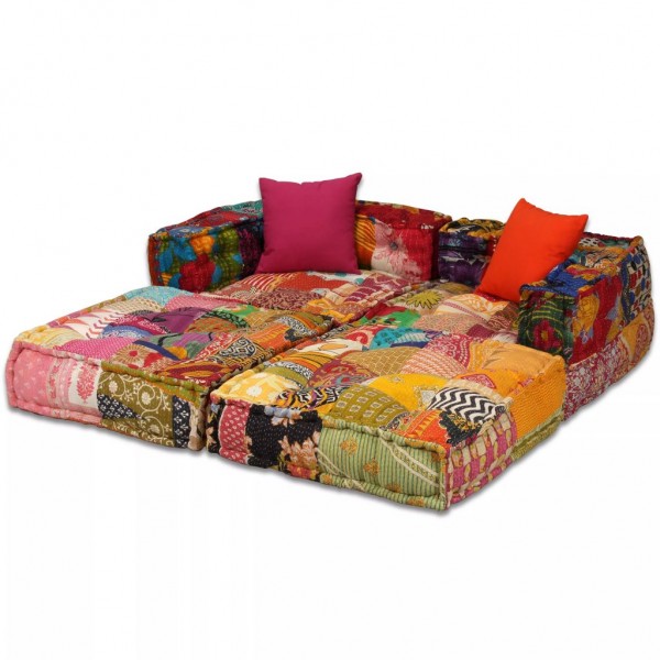 Puf modular de 2 plazas de tela patchwork M 3