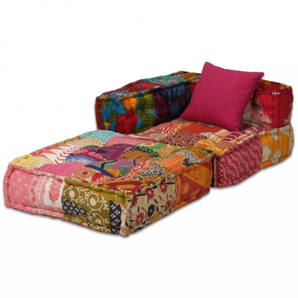 Puf modular de 2 plazas de tela patchwork M 5