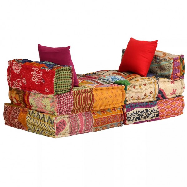 Puf modular de 3 plazas de tela patchwork M 2