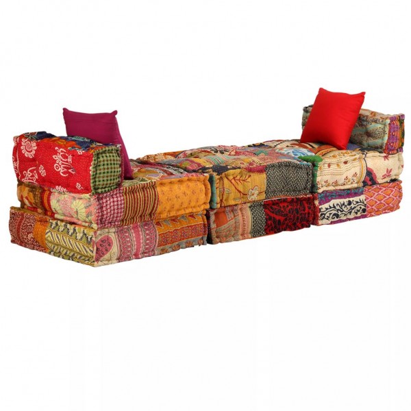 Puf modular de 3 plazas de tela patchwork M 3