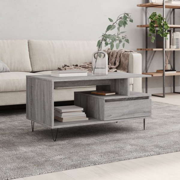 Mesa de centro madera contrachapada gris Sonoma 90x49x45 cm D