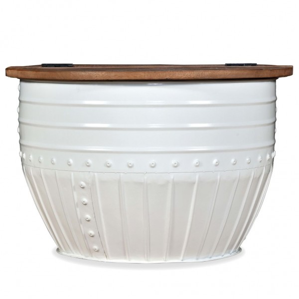 Mesa de centro madera maciza reciclada blanca forma de barril M 5