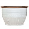 Mesa de centro madera maciza reciclada blanca forma de barril 5