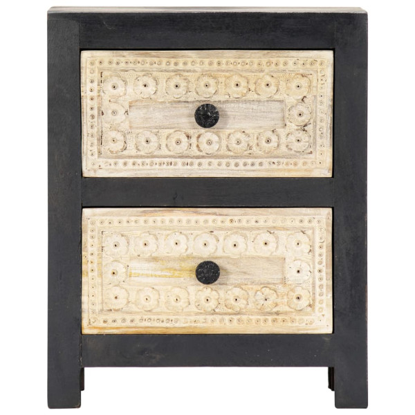 Mesita de noche tallada madera maciza de mango gris 40x30x50 cm M 4