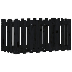 Arriate elevado jardín con valla madera pino negro 100x50x50cm H