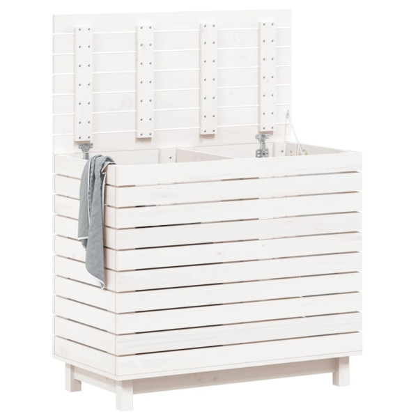 Cesto de roupa suja 88.5x44x76 cm pinho maciço branco M 3