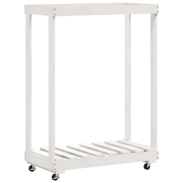Suporte de lenha c/ rodas 76.5x40x108 cm pinho maciço branco M 2