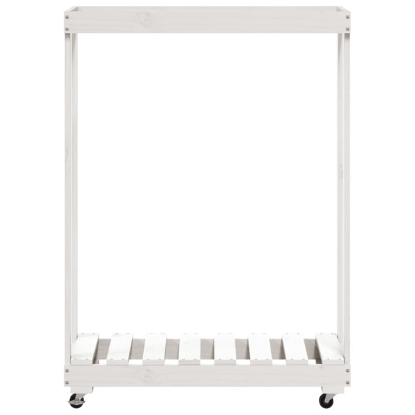 Suporte de lenha c/ rodas 76.5x40x108 cm pinho maciço branco M 4